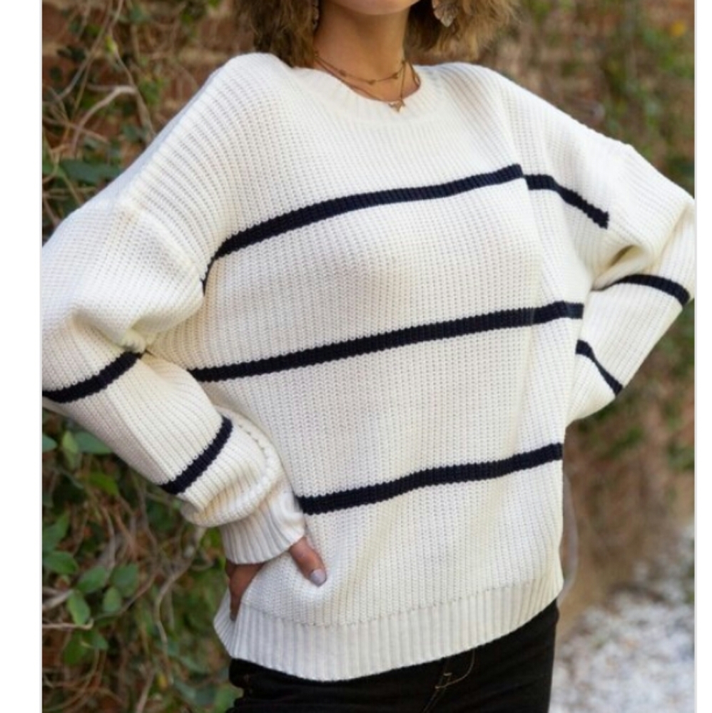 Pol Cream Striped Crew Neck Sweater - Picture 2 of 3